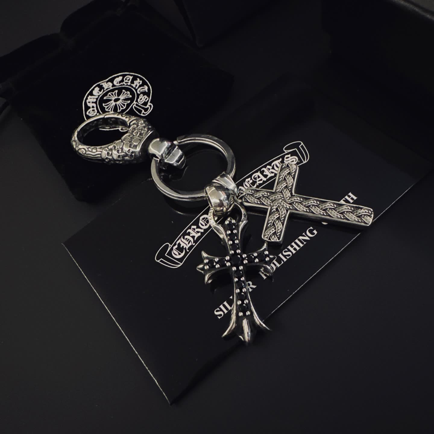 Chrome Hearts Silver Keychain with Cross Charms